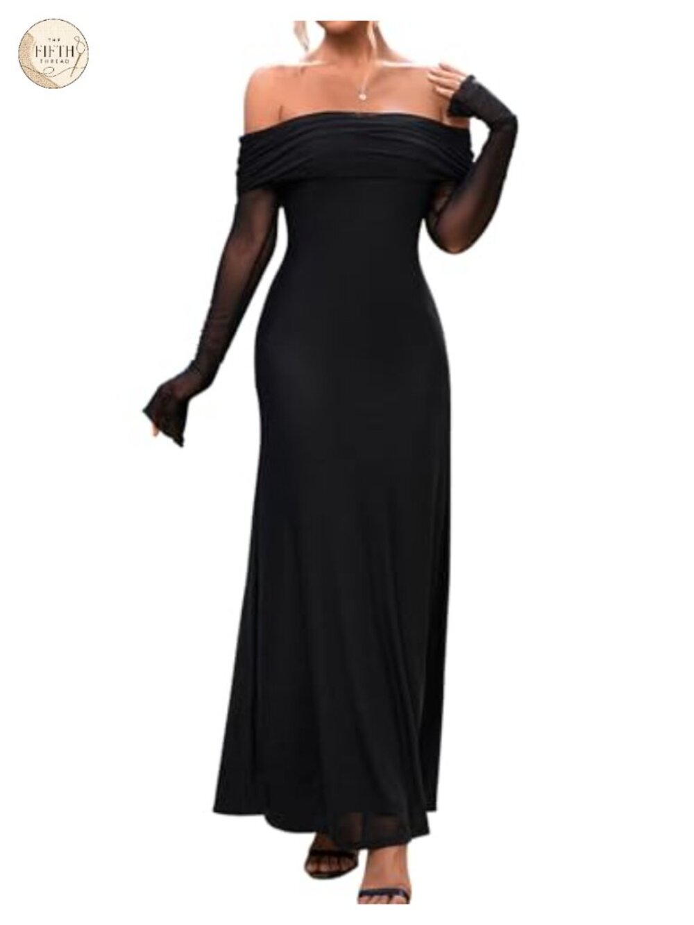 Off Shoulder Long Sleeve Maxi Bodycon Formal Wedding Guest Dress